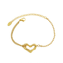 Stylish 18 K plated gold double layer steel ball chain high quality heart charms bracelet women
